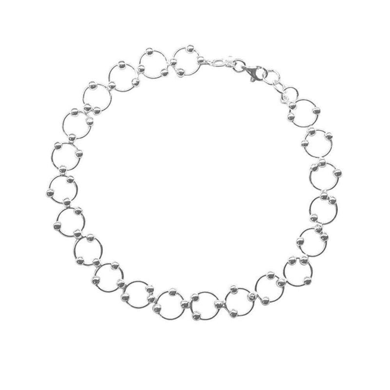 [Australia] - Verona Jewelers Sterling Silver Italian Beaded Circle Link Bracelet and Anklet - Round Link Bracelet with Beads, Silver Charm Bracelet 8.0 Inches 