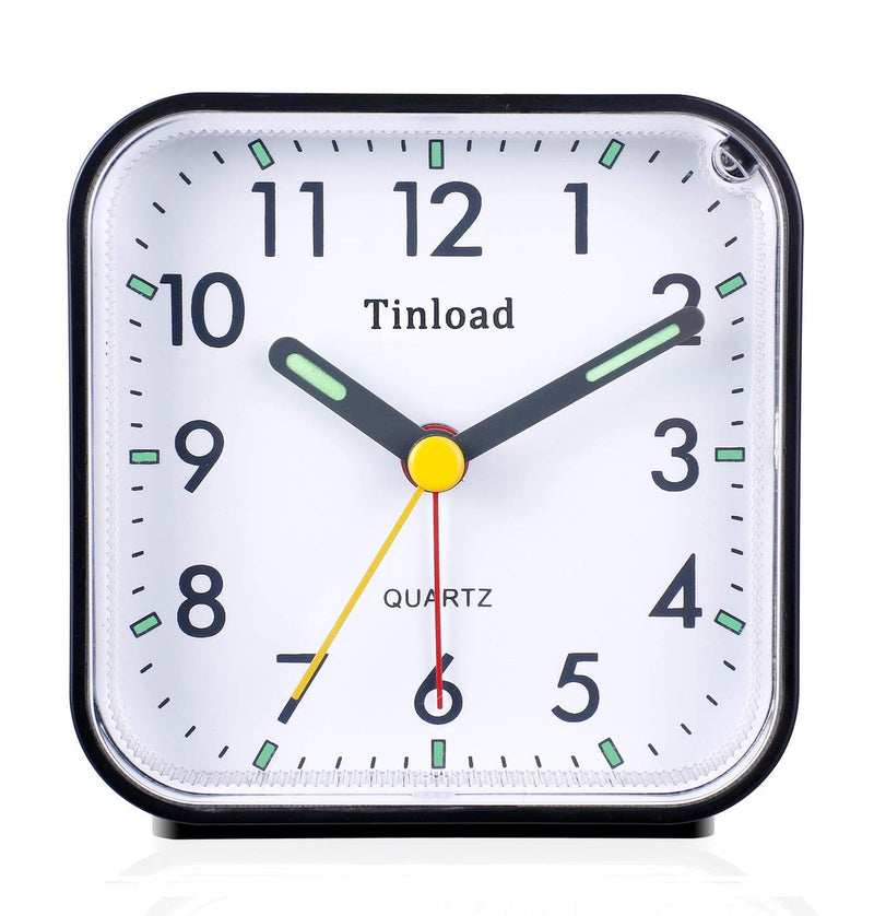 [Australia] - Tinload Small Battery Operated Analog Alarm Clock Silent Non Ticking, Ascending Beep Sounds, Snooze,Light Functions, Easy Set(Black) Black 