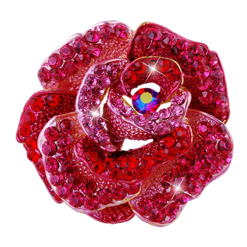 [Australia] - Connie Cloris Women's Crystal Rhinestone Blooming Beautiful Rose Flower Brooch Pin Red 