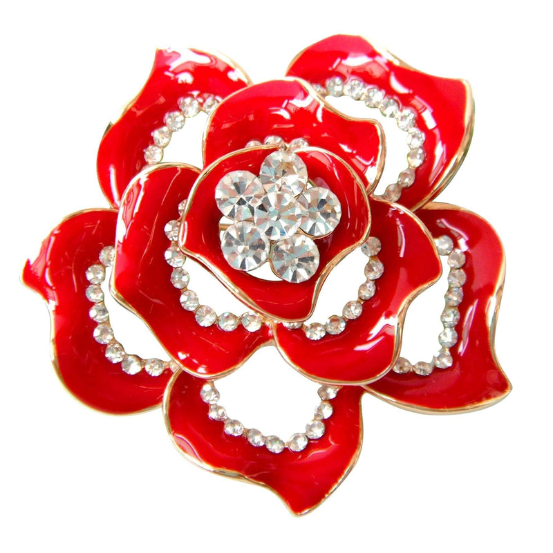 [Australia] - Navachi 18k Gold Plated Crystal Rose Flower Enamel Brooch pins Red 