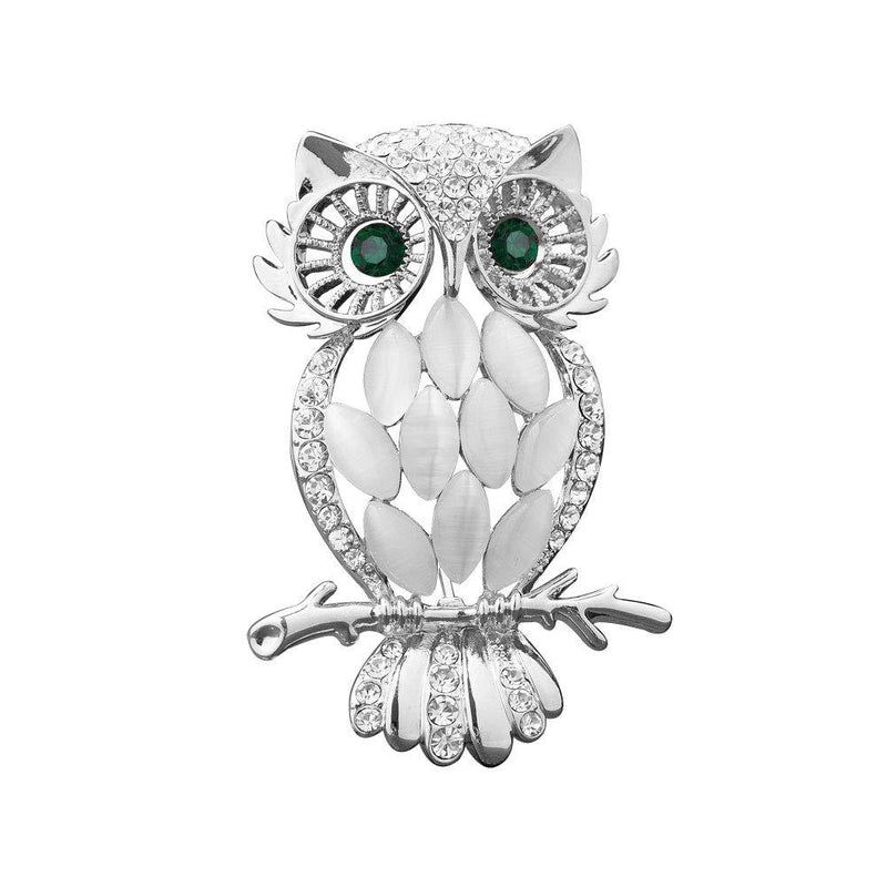 [Australia] - Jesse Ortega Vintage Crystal Green Eyed Owl Brooch Pins for Women Girls White 