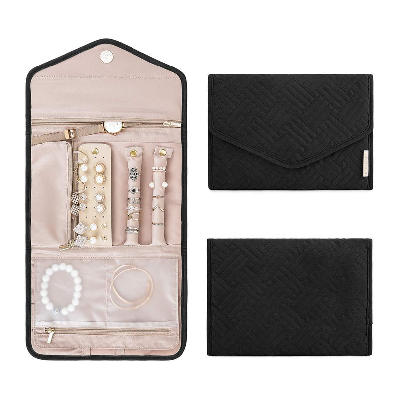 [Australia] - BAGSMART Travel Jewelry Organizer Roll Foldable Jewelry Case for Journey-Rings, Necklaces, Bracelets, Earrings, Black Small 