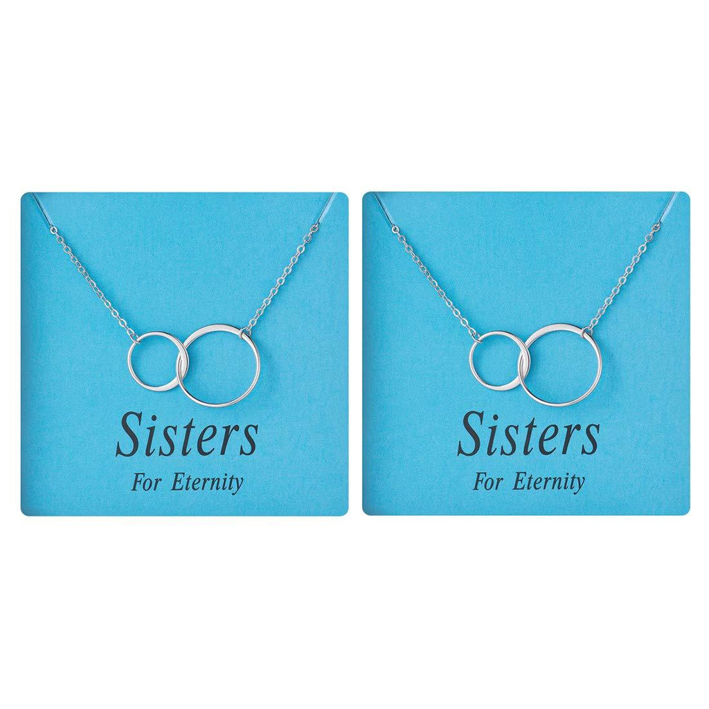 [Australia] - Augonfever Sisters for Eternity Necklace Linked Silver Round Circles Gift Necklace for Sisters Same for 2 