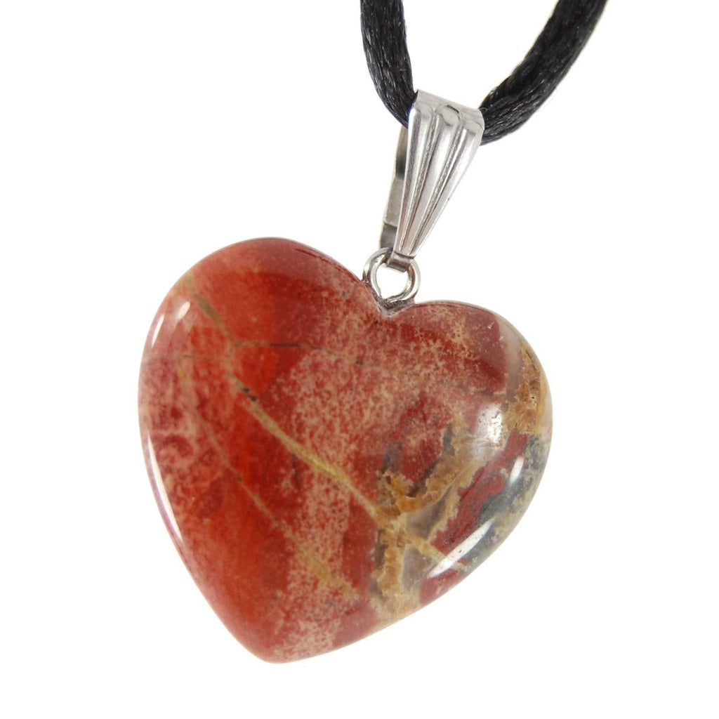 [Australia] - Big Heart Collection - 20mm Classic Red Jasper Stripe Brown - 20-22 inch Black Cord – Crystal Gemstone Carved Necklace Charm Handmade 