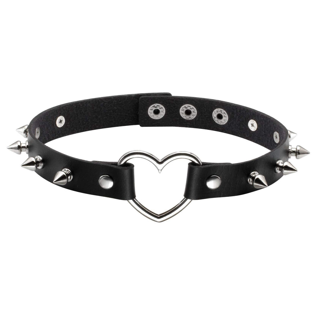 [Australia] - MILAKOO Punk Style Love Heart PU Leather Necklace Black, Silver Tone 
