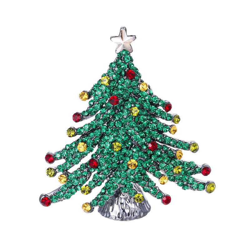 [Australia] - EVER FAITH Austrian Crystal Stunning Winter Christmas Tree w/Little Star Brooch Green Black-Tone 
