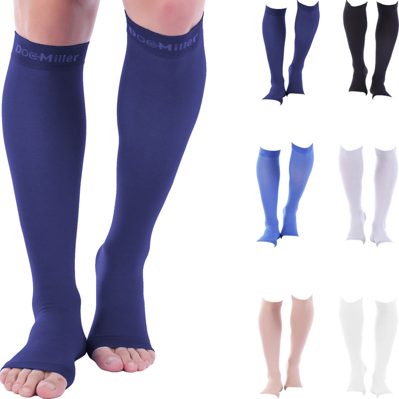 [Australia] - Doc Miller Open Toe Compression Socks 30-40 mmHg 1 Pair Medical Grade Stockings Dark Blue X-Large 