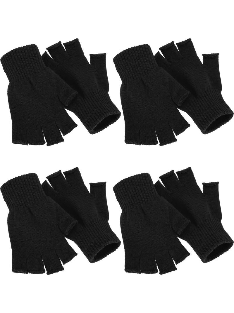 [Australia] - 4 Pairs Winter Half Finger Gloves Knitted Fingerless Mittens Warm Stretchy Gloves for Men and Women Black 