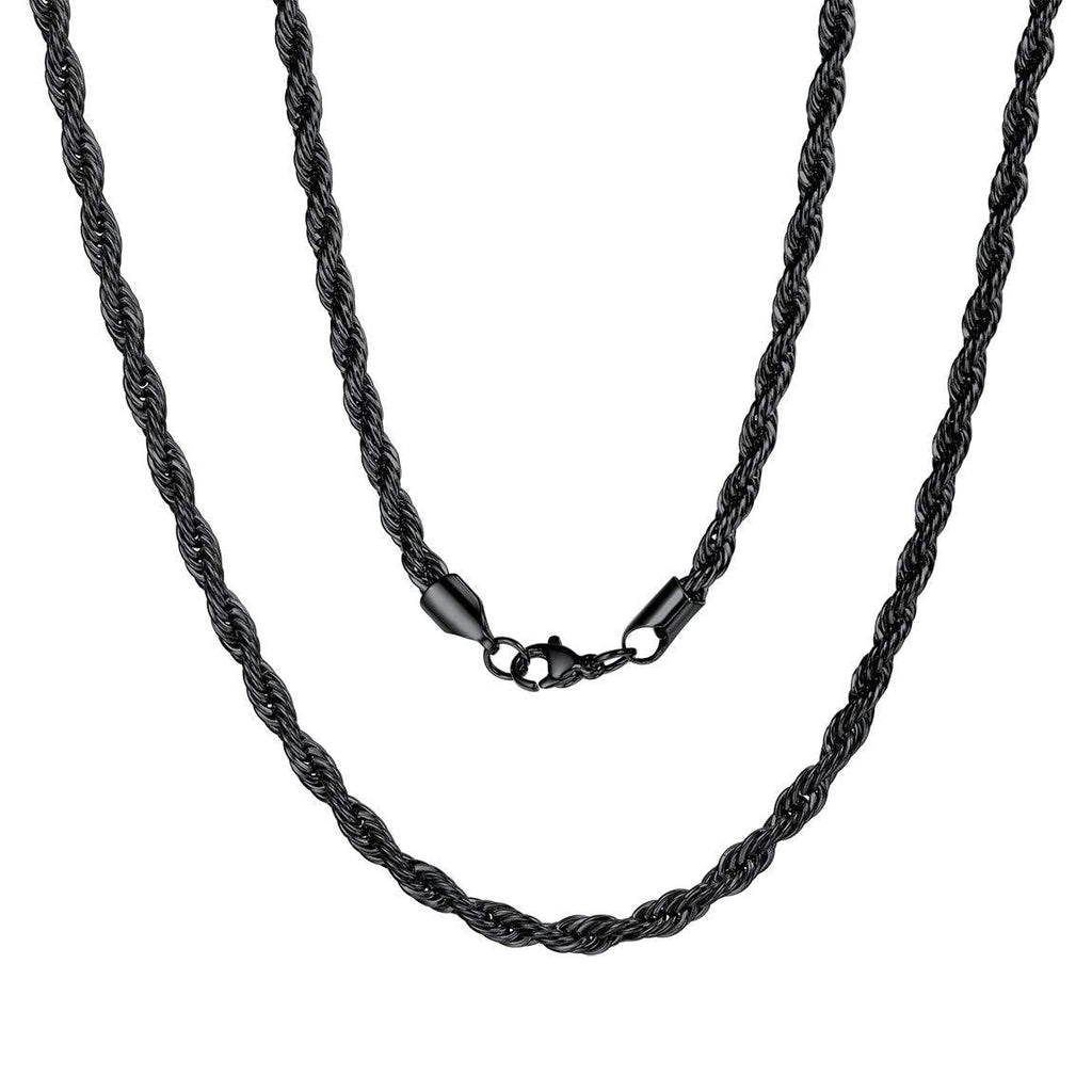 [Australia] - ChainsPro 3/6 mm Box/Wheat/Twist Rope Necklace, Replacement Chain for Pendant/Charm, 18-30 inches, 316L Stainless Steel/18K Gold Plated-Send Gift Box 18.0 Inches Rope-3mm-black 