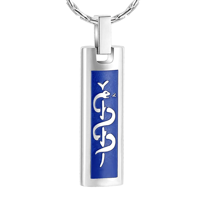 [Australia] - constantlife Cremation Necklace Cremation Jewelry 30mm Lord's Prayer Stainless Steel Polished Cube Cremation Pendant Memorial Ashes Keepsake Urn Necklace Ambulance Logo-Blue 