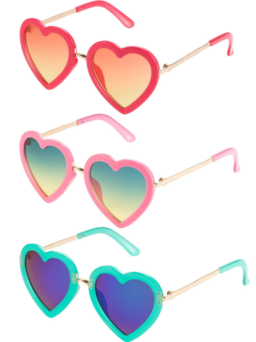 [Australia] - Kids Heart Shaped Sunglasses for Toddler Girls Color 1 3 Pair Centimeters 