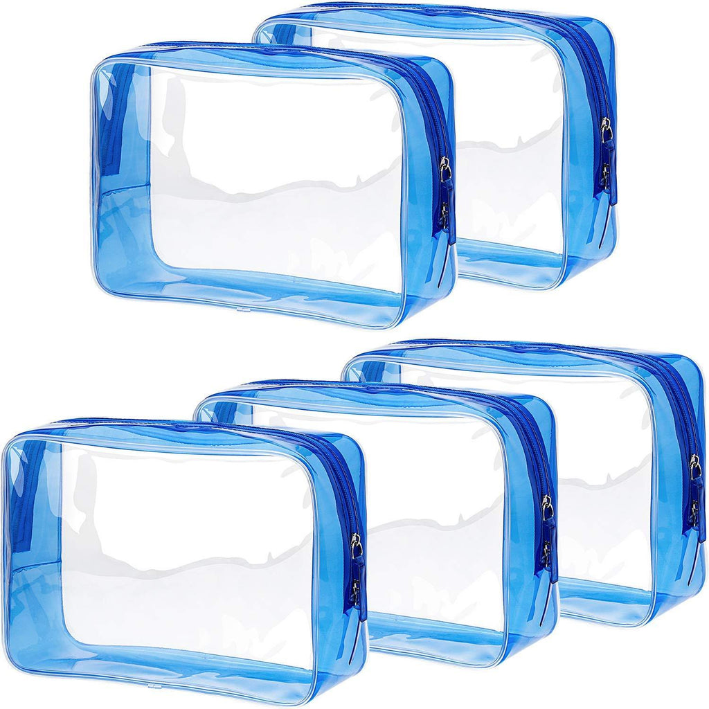 [Australia] - Pangda 5 Pack Clear PVC Zippered Toiletry Carry Pouch Portable Cosmetic Makeup Bag for Vacation, Bathroom and Organizing (Large, Blue) Large 