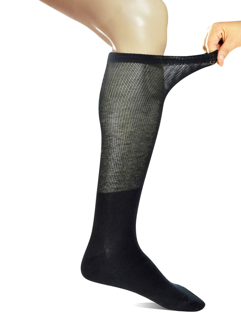 [Australia] - Yomandamor 4 Pairs Mens Over the Calf Compression/Diabetic Dress Socks with Seamless Toe Size 13-15 4 Pairs Black 