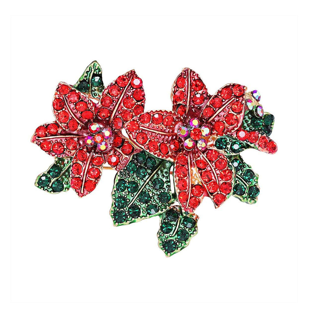 [Australia] - CEALXHENY Christmas Brooch Pins Set Crystal Christmas Tree Snowflake Reindeer Jingle Bell Brooches Holiday Party Gift for Women Girls D Flower 