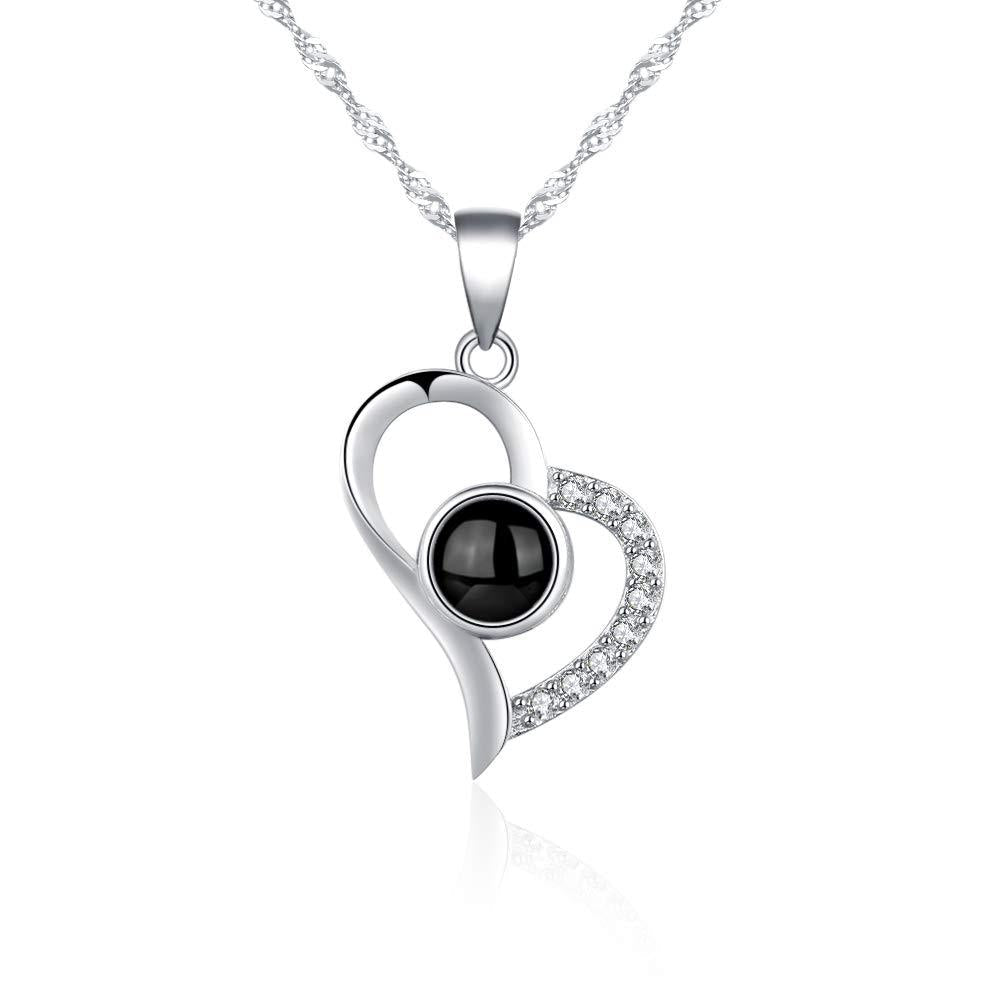 [Australia] - Tasnunisa 925 Sterling Silver Pendant Necklace I Love You Necklace 100 Languages Love Necklaces for Women Best Gift for Her B-silver 