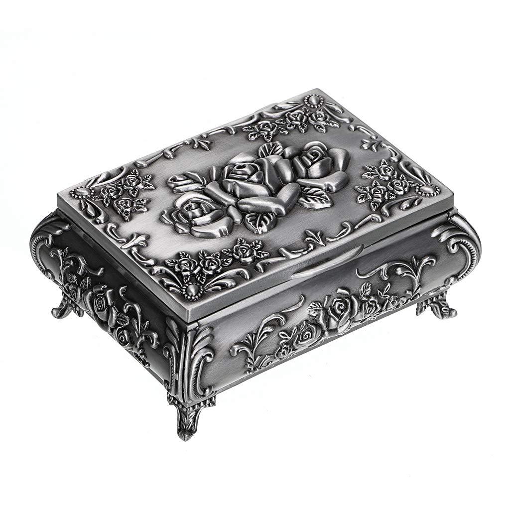 [Australia] - Hipiwe Vintage Metal Jewelry Box Small Trinket Jewelry Storage Box for Rings Earrings Necklace Treasure Chest Organizer Antique Jewelry Keepsake Gift Box Case for Girl Women (Small) 