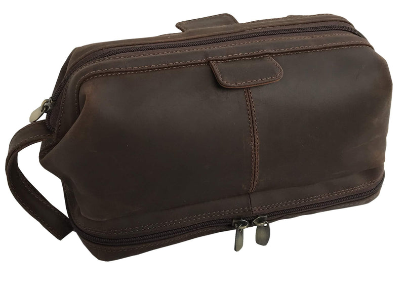 [Australia] - Leather Unisex Toiletry Bag Travel Dopp Kit Grooming and Shaving Kit ~ for Men Women (brown) 