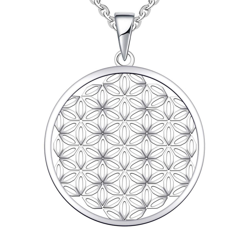 [Australia] - JO WISDOM Flower of Life Necklace,925 Sterling Silver Family Coin Pendant Necklace white gold 