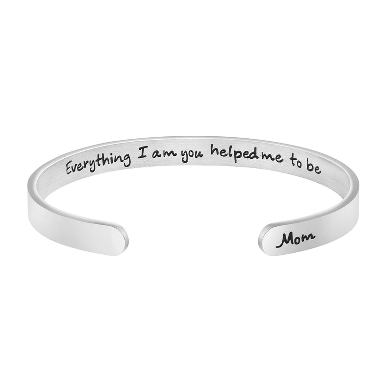 [Australia] - Joycuff Bracelets for Women Personalized Inspirational Jewelry Mantra Cuff Bangle Friend Encouragement Gift for Her 0-Mom everything I am you helped me to be 