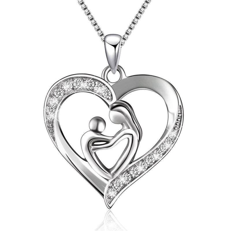 [Australia] - BGTY S925 Sterling Silver Heart Pendant Necklace Mother Child 