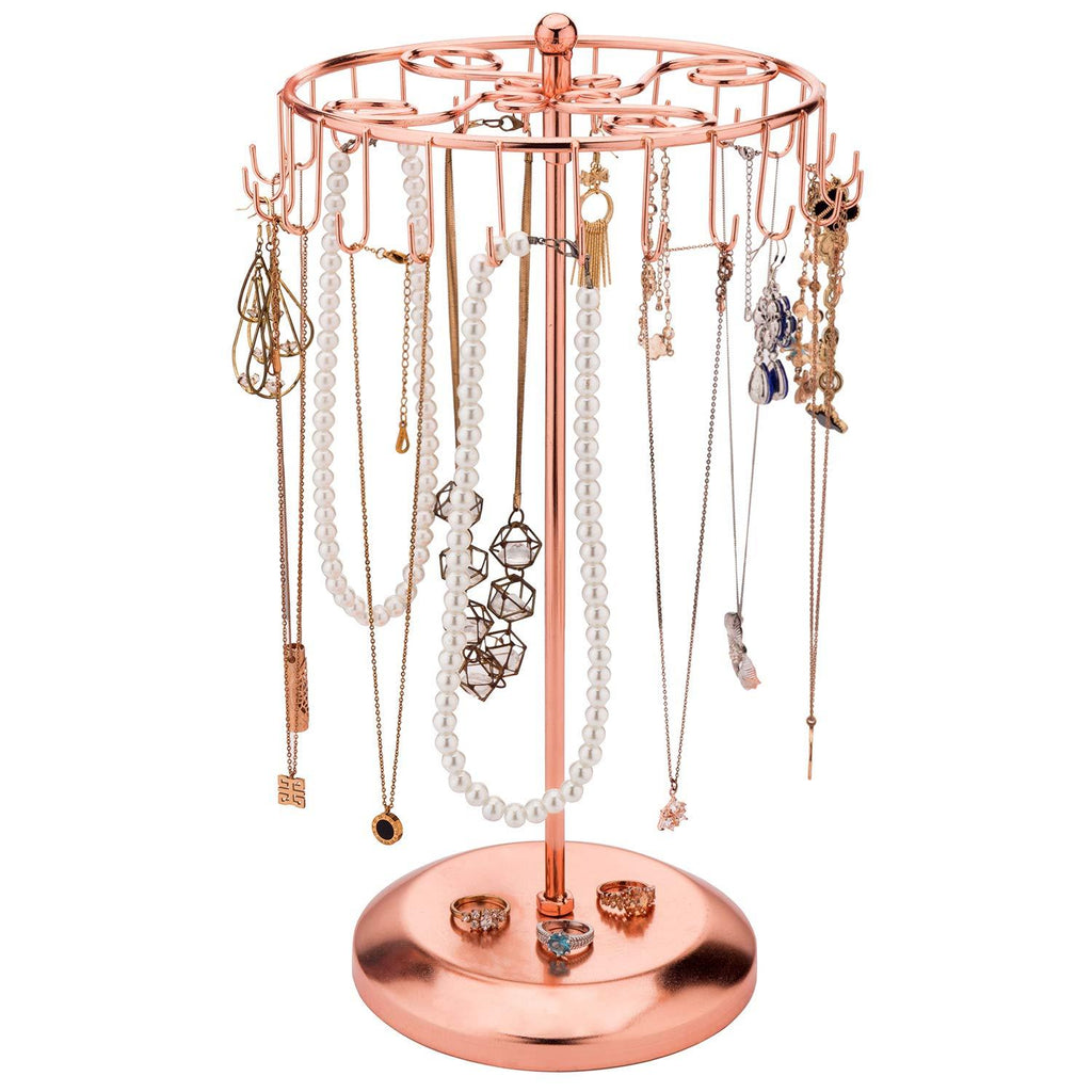 [Australia] - MyGift 14-Inch Copper-Tone Scrollwork 24 Hook Necklace Tower with Rotating Carousel 