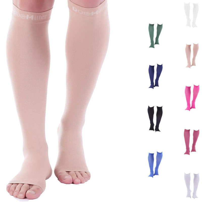 [Australia] - Doc Miller Open Toe Compression Socks Women and Men, Toeless Compression Socks Women, Support Circulation Shin Splints and Calf Recovery, Varicose Veins, 1 Pair Skin Knee High, Medium Tall, 20-30mmHg… 