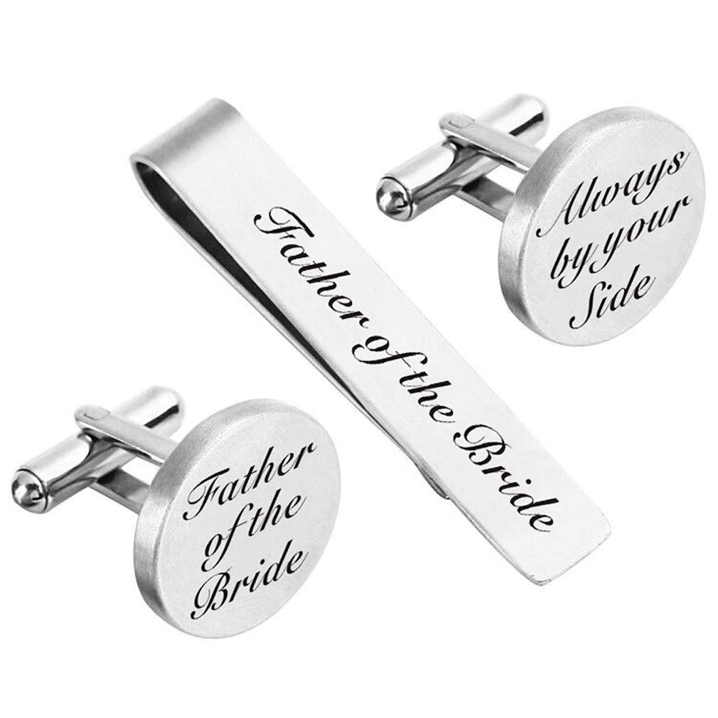 [Australia] - ZUNON Cufflinks Wedding Engraved Father of The Bride/Groom Gifts Tie Clip Tack Bar 