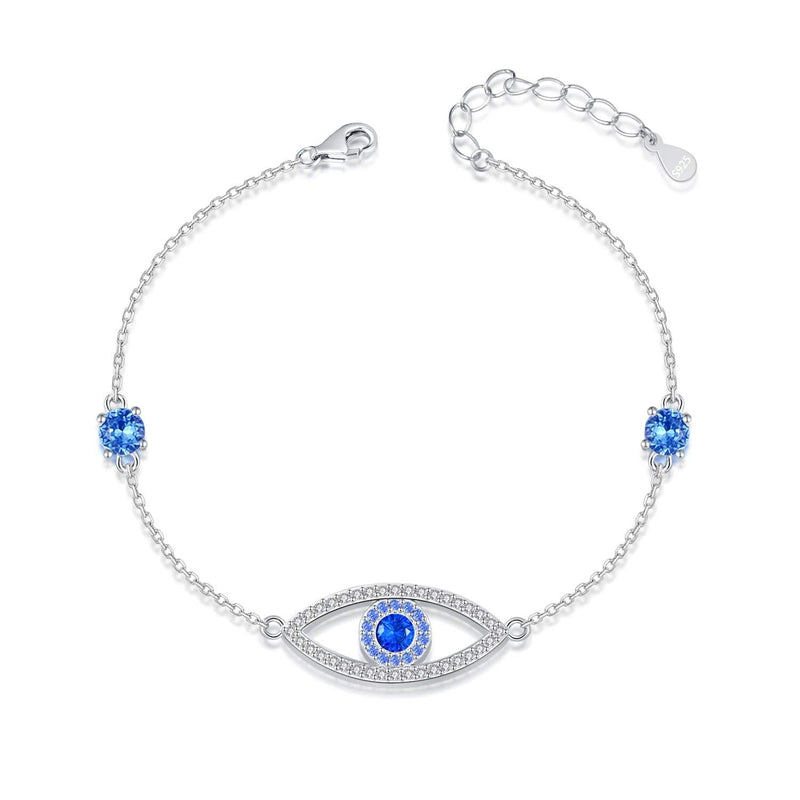 [Australia] - FREECO 925 Sterling Silver Evil Eye Jewelry Blue White CZ Pendant Eye Bracelet Choker Necklace Gifts for Women Girl 18" Sliver Chain 