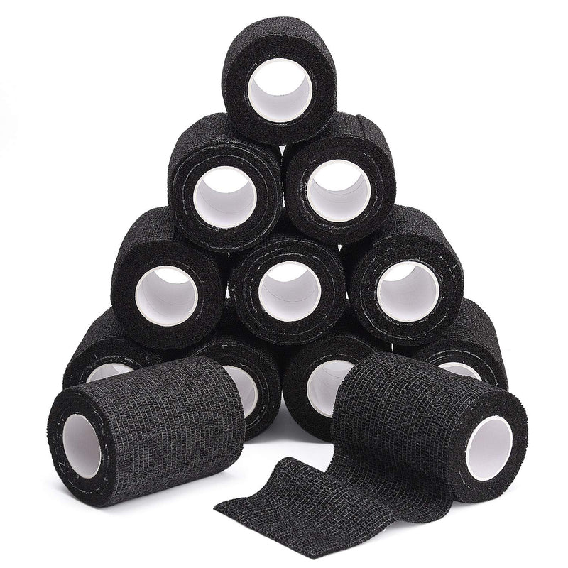 [Australia] - TOBWOLF 12PCS First Aid Self Adherent Bandage, 3"x5yd / 7.5cmx4.5m Cohesive Bandage Tape Wrap, Elastic Athletic Non Woven Fabric Vet Wrap for Sports, Medical - Black 3x180 Inch (Pack of 12) 