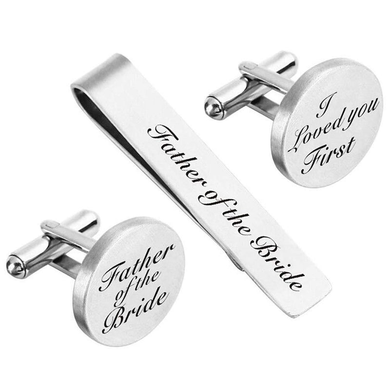 [Australia] - ZUNON Mens Groom Father Wedding Silver Plated Black Tie Clips Pack of 2 Cufflinks & tie clip 