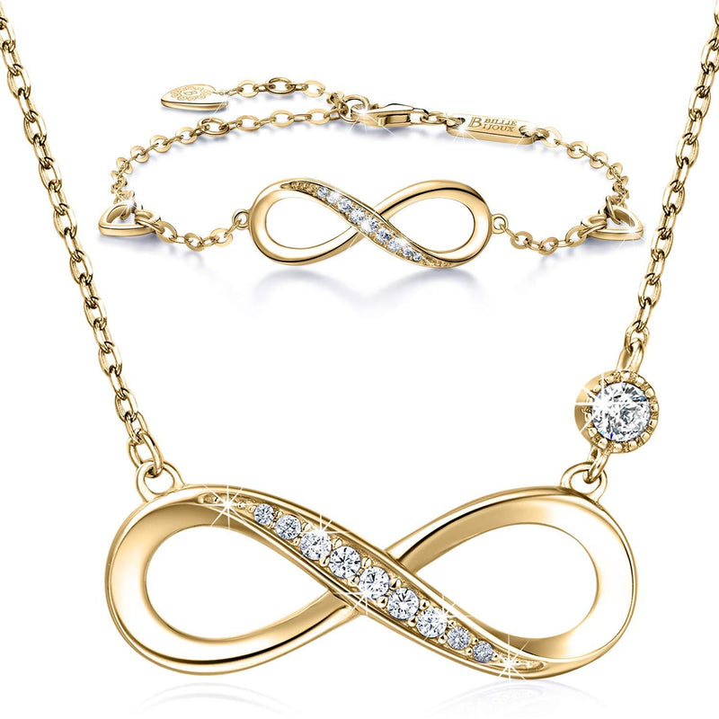 [Australia] - 925 Sterling Silver Necklace Bracelet One Sets – Billie Bijoux “Forever Love” Infinity Heart Love Jewelry Sets White Gold Plated Diamond Women Necklace Gift for Women Girls C-gold 