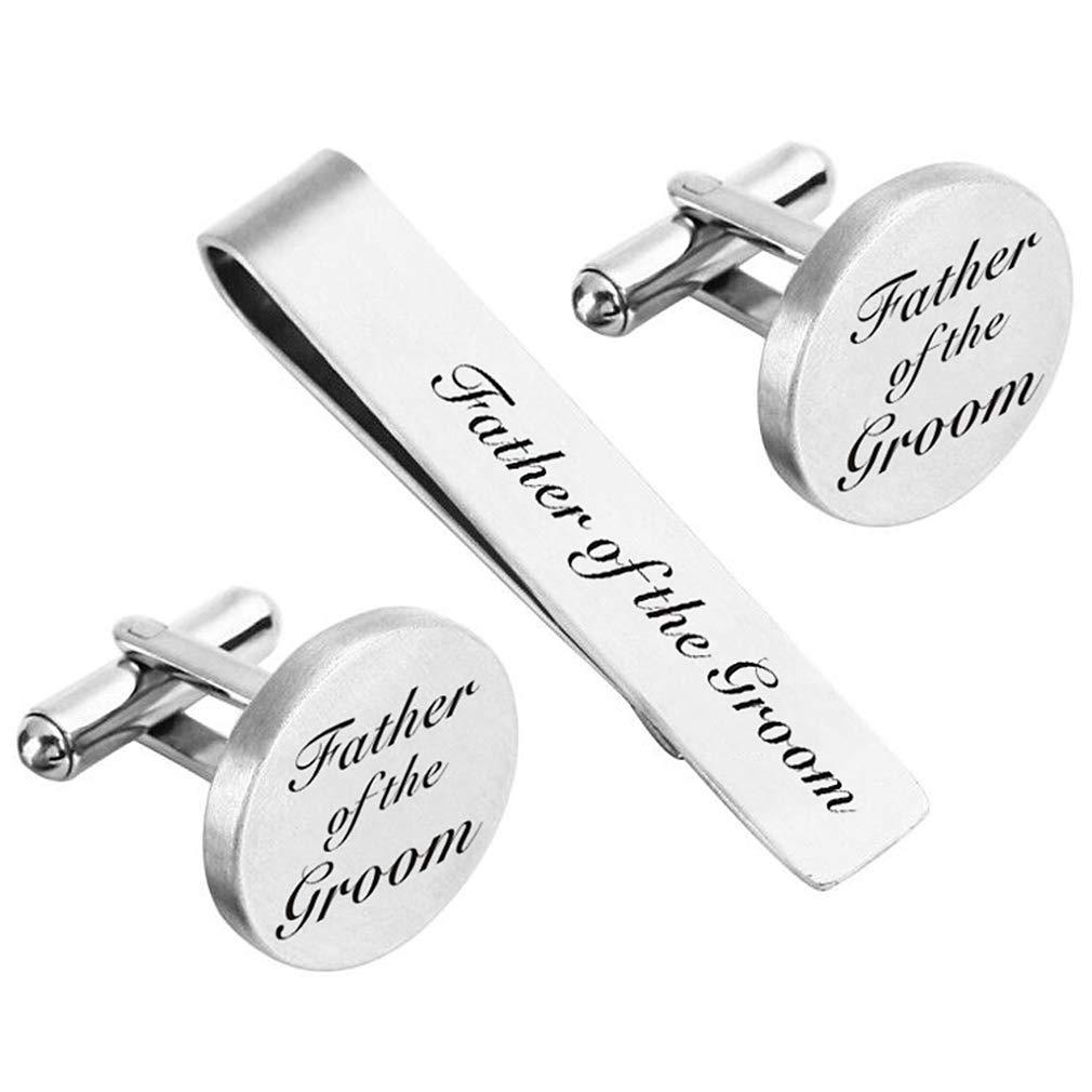 [Australia] - Father of the Groom Cufflinks Mens Gifts Father Dad Stepfather Wedding Enegraved Tie Clips Back Bar (Cufflinks & tie clip 1) 