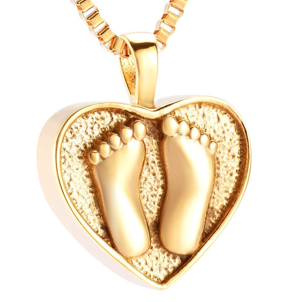[Australia] - XSMZB Always in My Heart Baby Feet Ashes Keepsake Urn Pendant Necklace Cremation Urns Memorial Jewelry Gold-1 