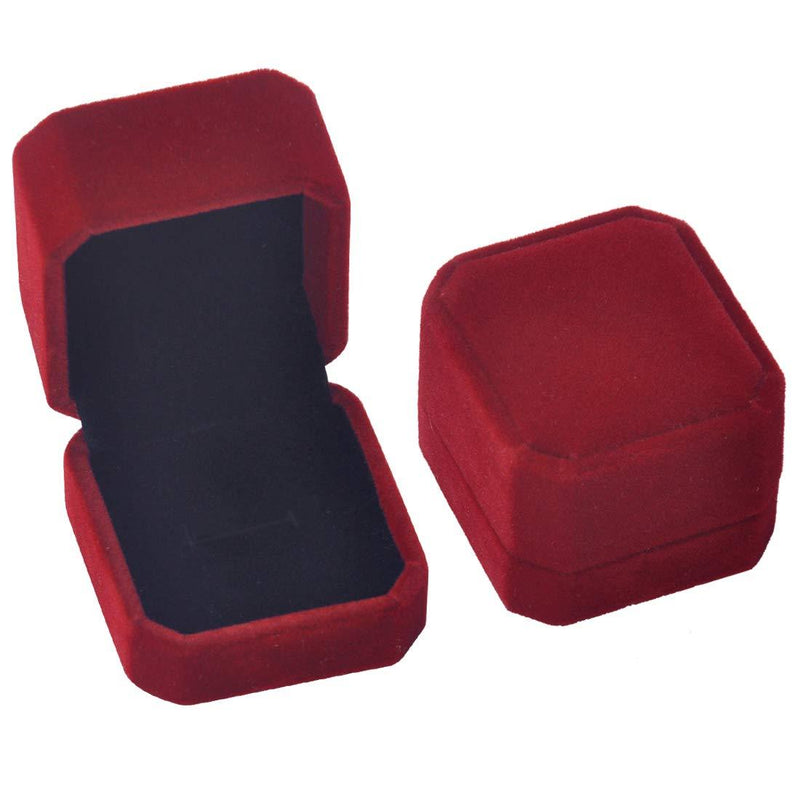 [Australia] - iSuperb Set of 2 Wine Red Velvet Couple Ring Box Earring Jewelry Case Gift Boxes 2.2x1.9x1.6inch 2pcs Ring Box 