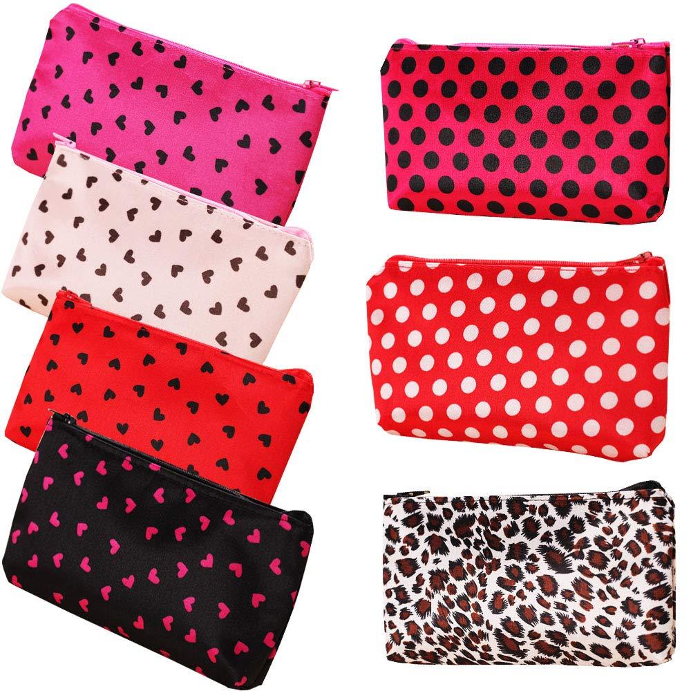 [Australia] - HappyDaily Pack of 7 Fashion Design Muliti-functional Bag Using as Makeup bag or Cosmetic Pouch or Travel Toiletry or Carrying Purse (Heart(Pink/Hotpink/Red/Black)+Polka Dot(Hotpink/Red)+Leopard) 