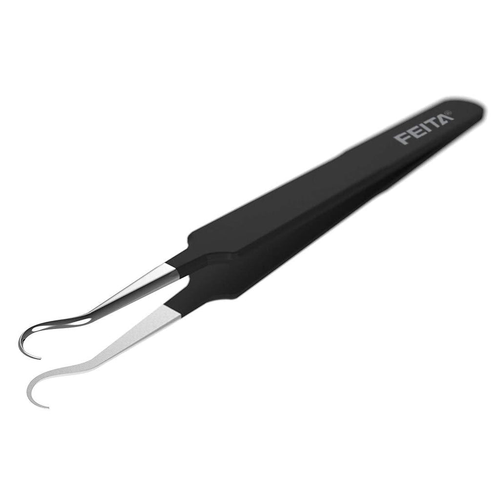 [Australia] - Blackhead Acne Extraction Tweezers - FEITA Pro & Surgical-Grade Stainless Steel Bend Curved Comedone Extractor Tweezer Tool for Remove Whitehead and Clogged Pores, Pimple - Black 