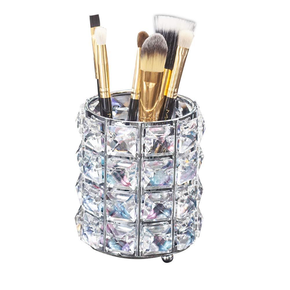 [Australia] - AiLa Makeup Brush Holder Organizer Golden Crystal Bling Personalized Gold Comb Brushes Pen Pencil Storage Box Container (Crystal Pot-Sliver) Crystal Pot-Sliver 