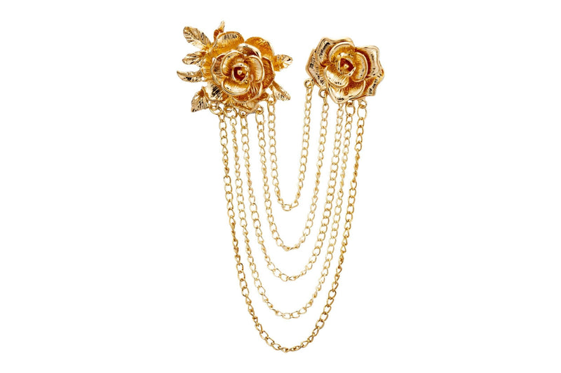 [Australia] - Knighthood Elegant Gold Rose with Hanging Chains Formal Executive Brooch/Lapel Pin 