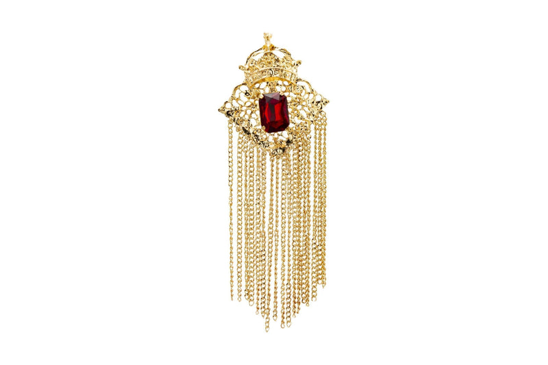 [Australia] - Knighthood Crowned Deep Red Stone with Abstract Work and Hanging Chain Brooch 
