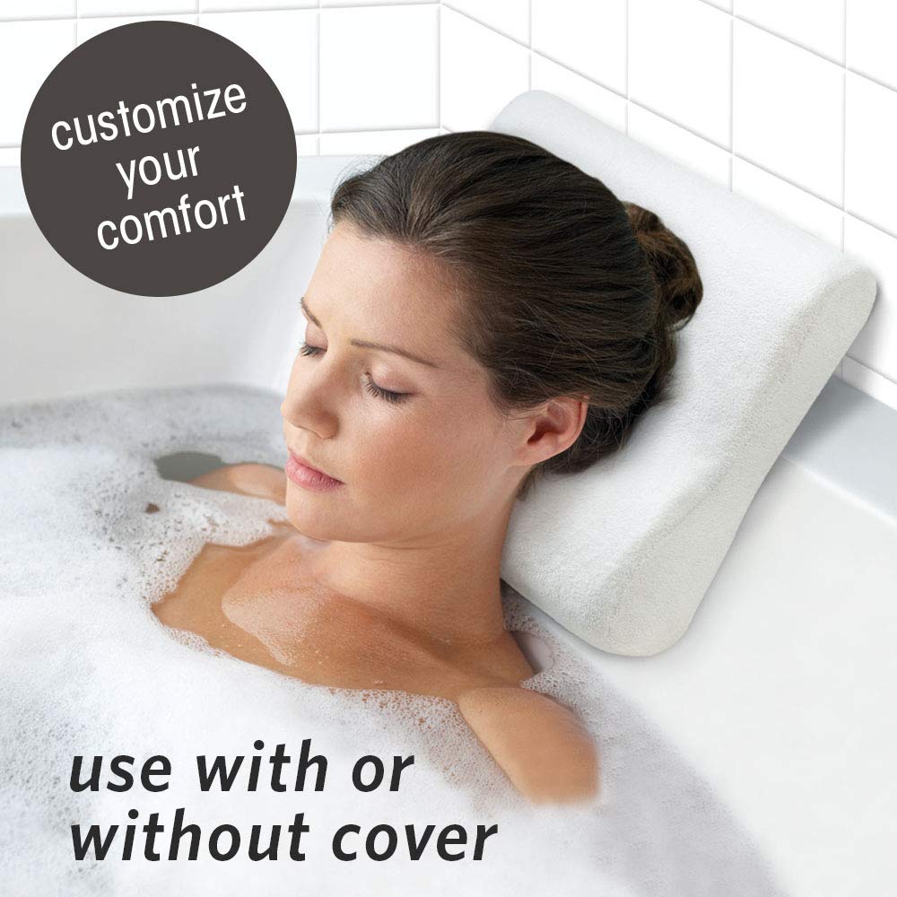[Australia] - MICRODRY Dual Function Cushioned Bath Pillow with Removable Cover & Freshening CharTech Technology, 12”x12”x4”, White 
