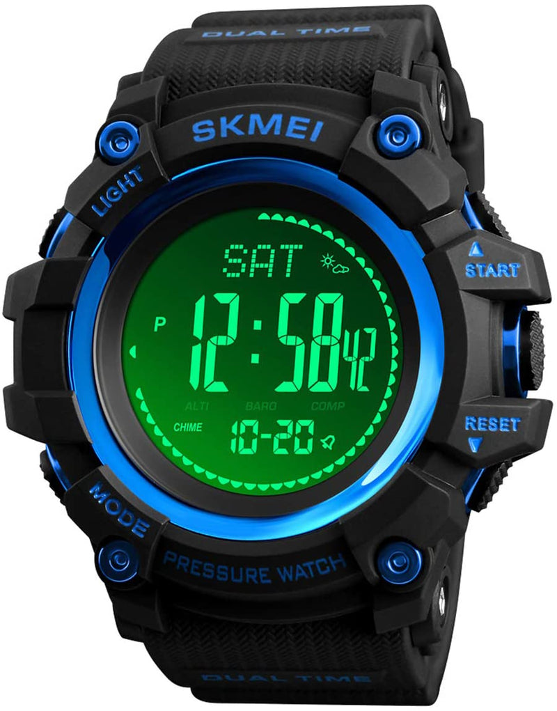 [Australia] - Mens Outdoor Sports Army Watches Pedometer Calories Digital Watch Altimeter Barometer Compass Thermometer Weather Men Watch Blue 