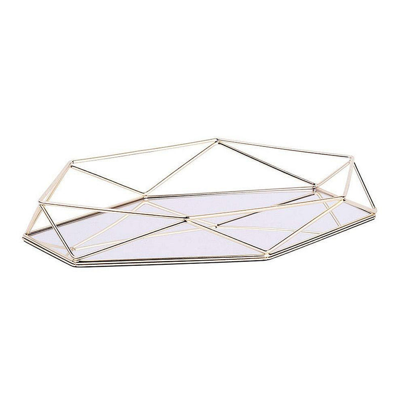 [Australia] - FABSELLER Metal Mirrored Ornate Decorative Tray Rose-Gold Luxury Three-Dimensional Storage Tray Hexagonal Desktop Nordic Simple Style Cosmetic Jewelry Box Organizer (Gold) Gold 