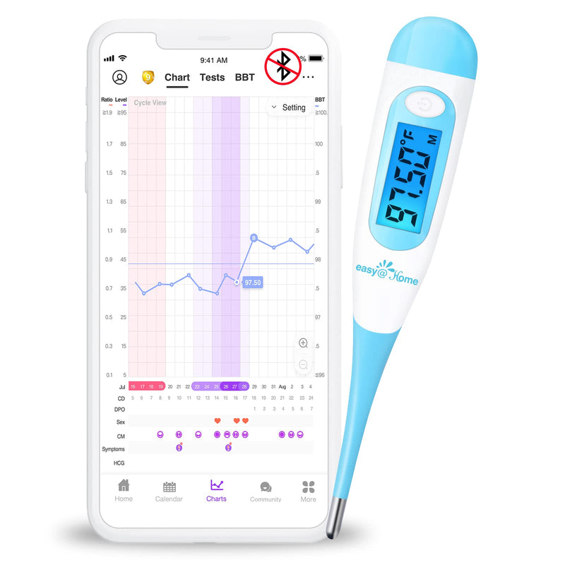 [Australia] - Easy@Home Digital Basal Thermometer with Blue Backlight LCD Display, 1/100th Degree High Precision and Memory Recall, NOT Bluetooth Enabled, Upgraded EBT-100B(Blue) 