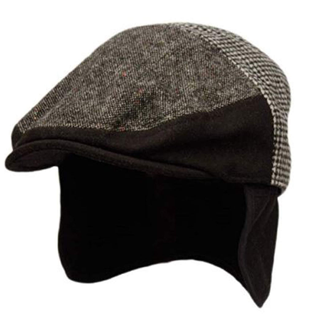 [Australia] - Epoch hats 100% Wool Herringbone Winter Ivy Cabbie Hat w/Fleece Earflaps – Driving Hat X-Large Ive3005black 