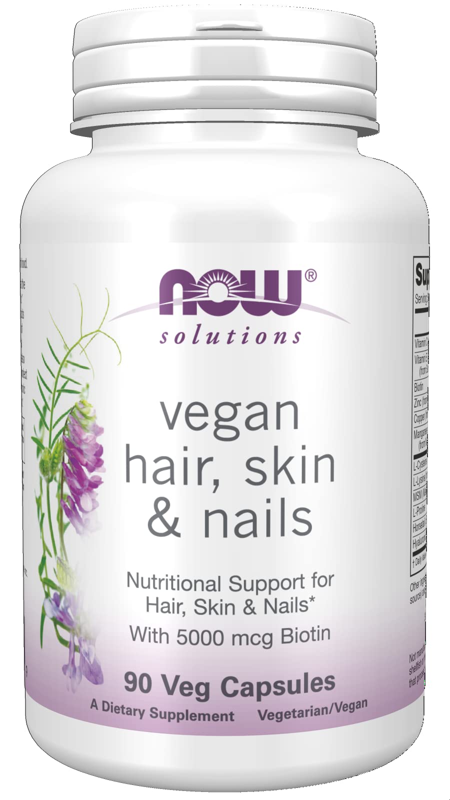 [Australia] - NOW Solutions, Vegan Hair, Skin & Nails, Nutritional Support with 5,000 mcg Biotin, 90 Veg Capsules 