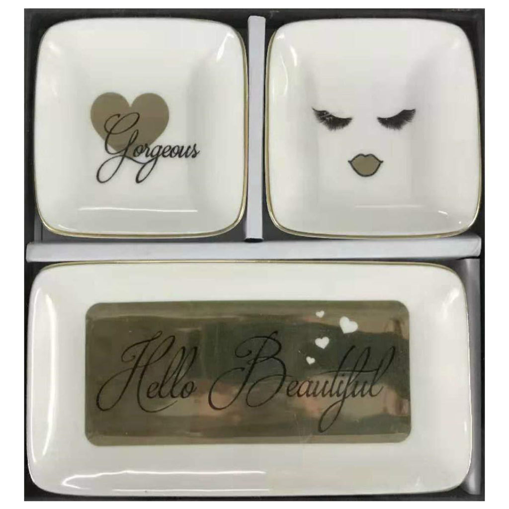[Australia] - Andware Luxury Ceramic Jewelry Dish Tray Set Hello Beautiful - Gorgeous, for HER!!!! 