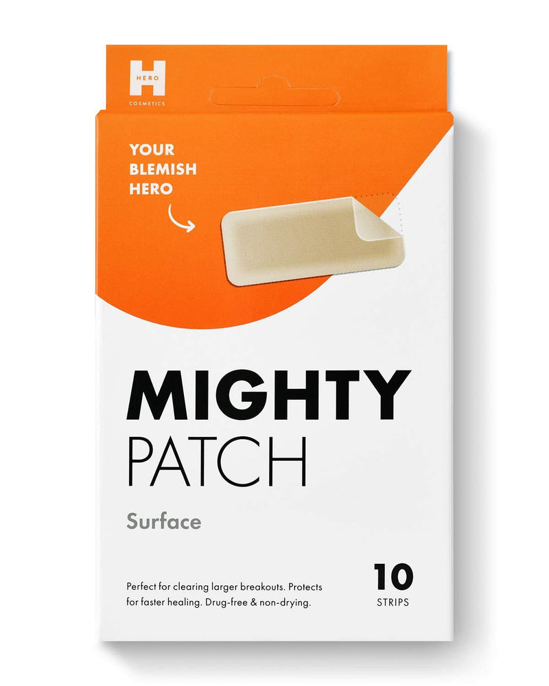 [Australia] - Mighty Patch Surface - Hydrocolloid Large Acne Pimple Patch Spot Treatment (10 count) for Body and Larger Breakouts on Cheek, Forehead, Chin, Vegan, Cruelty-Free 