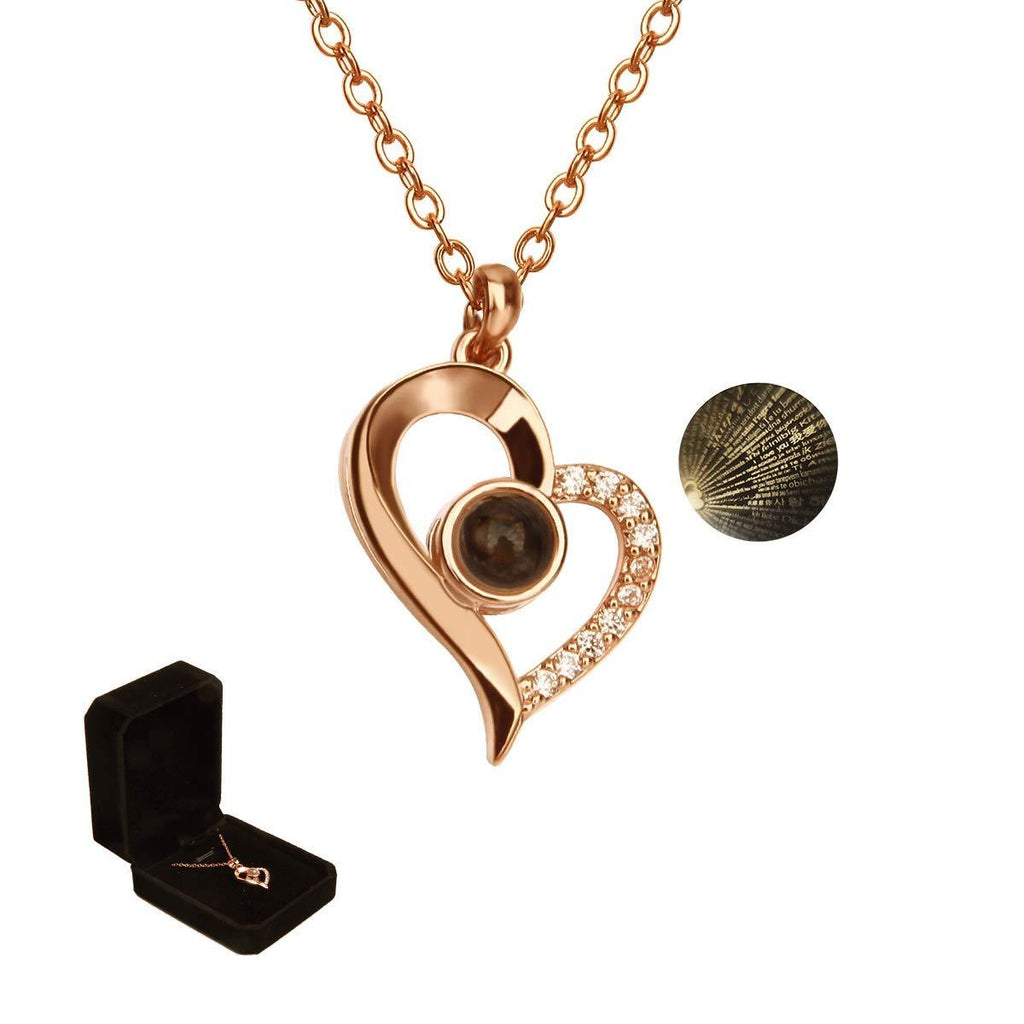 [Australia] - Jardme I Love You Necklace, 100 Languages Projection Necklace, The Memory of Love Nanotechnology Necklace, 100 Different Languages for I Love U Rose Gold -18K 