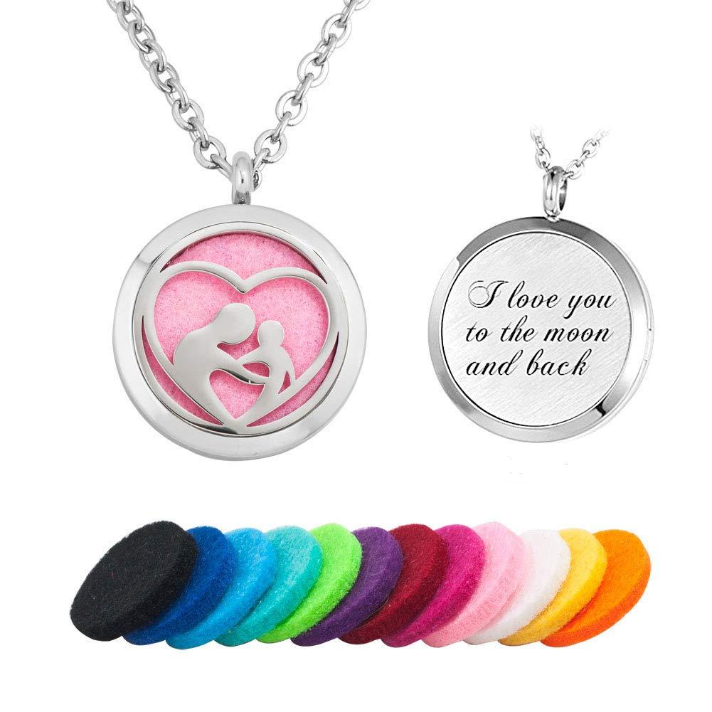 [Australia] - CLY Jewelry Essential Oil Heart Locket Pendant Aromatherapy Diffuser Necklace Parents Moon Love 