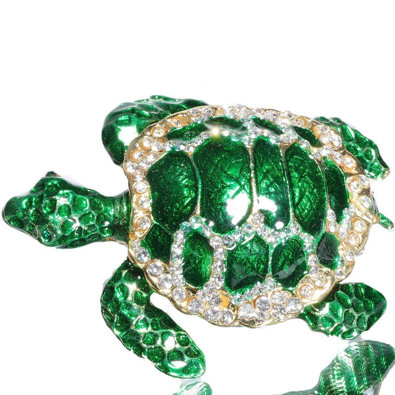 [Australia] - Waltz&F Green sea turtleTrinket Box Hinged Hand-painted Figurine Collectible Ring Holder 